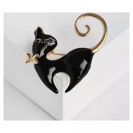 Брошь "Кошечка" ласковая, цвет чёрный в золоте