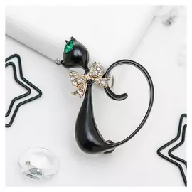 Брошь "Кошечка" загадочная, цвет чёрно-белый в золоте