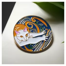 Брошь "Кошка" абстракт, цветная в золоте