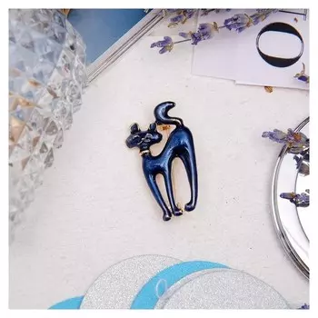 Брошь "Кошка" бурма, цвет синий в золоте