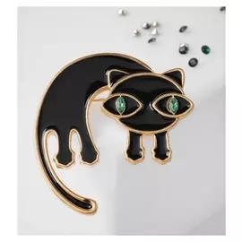Брошь "Кошка" дугой, цет чёрно-зелёный в золоте