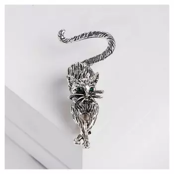 Брошь "Кошка грациозная", цвет зеленый в черненом серебре