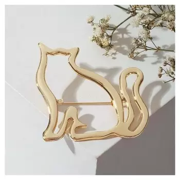 Брошь "Кошка" контур, цвет золото