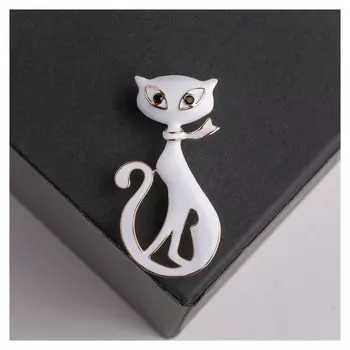 Брошь "Кошка" мур-мур, цвет белый в золоте