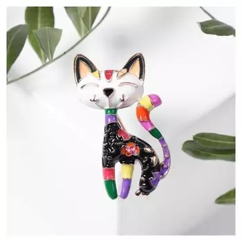 Брошь "Кошка" расписная, цветная в золоте