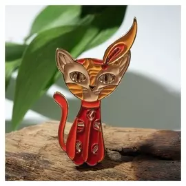 Брошь "Кошка" сфинкс с пером, цветная в золоте