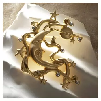 Брошь "Космос", цвет белый в матовом золоте