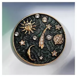 Брошь "Космос", цвет чёрно-белый в золоте