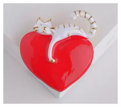 Брошь "Кот мартовский", цвет красно-белый