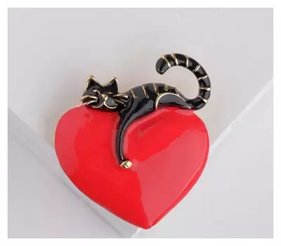 Брошь "Кот мартовский", цвет красно-чёрный