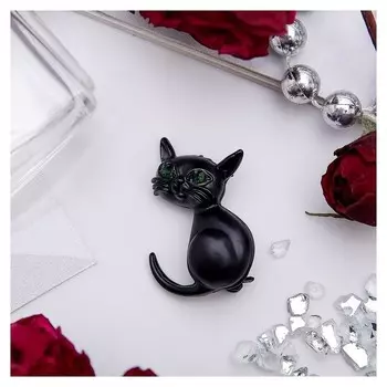 Брошь "Котенок", цвет чёрный