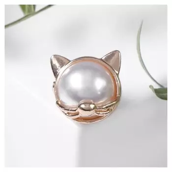 Брошь "Котик" мал., цвет белый в золоте