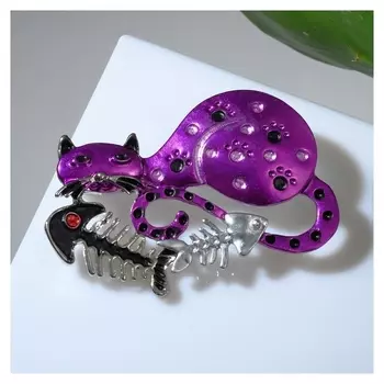 Брошь "Котик" сытый, цветная в серебре