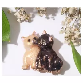 Брошь "Котики" ласковые, цветная в золоте