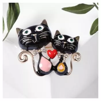 Брошь "Котики" пара, цветная в золоте