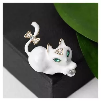 Брошь "Котёночек", цвет белый в золоте