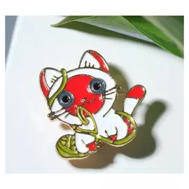 Брошь "Котёнок" с клубком ниток, цветная в золоте