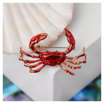 Брошь "Краб". цвет красный в золоте
