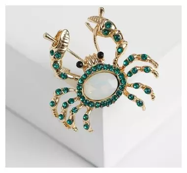 Брошь "Крабик", цвет бело-зелёный в золоте