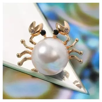 Брошь "Крабик" мал., цвет белый в золоте