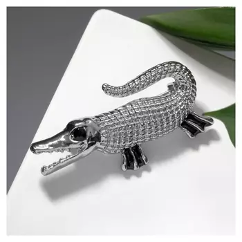 Брошь "Крокодил", цвет чёрный в серебре