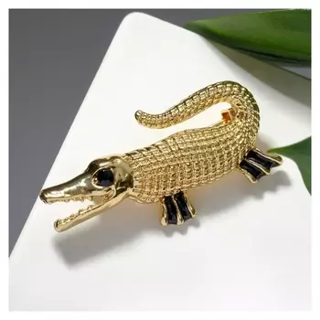 Брошь "Крокодил", цвет чёрный в золоте