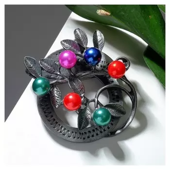 Брошь "Круг" спелые плоды, цветная в чернёном серебре