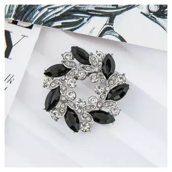 Брошь "Круг витой", цвет чёрно-белый в серебре