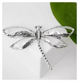 Брошь крупная "Стрекоза", цвет серебро