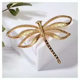 Брошь крупная "Стрекоза", цвет золото