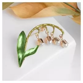 Брошь "Ландыши" веточка, цвет бело-зелёный в золоте