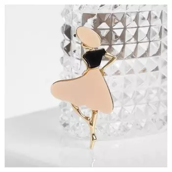 Брошь "Леди", цвет чёрно-бежевый в золоте