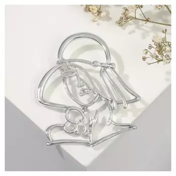 Брошь "Леди в шляпке" контур, цвет серебро