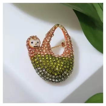 Брошь "Ленивец", цветная в золоте