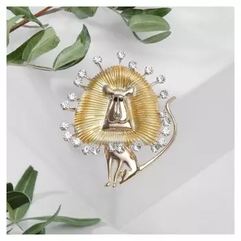 Брошь "Лев" свечение, цвет жёлто-белый в золоте