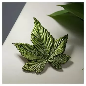Брошь "Лист", цвет светло-зелёный в серебре