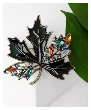 Брошь "Лист кленовый" стеклянный, цвет золотой в кофейном золоте