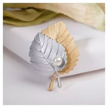 Брошь "Листья", цвет серебристо-золотой матовый