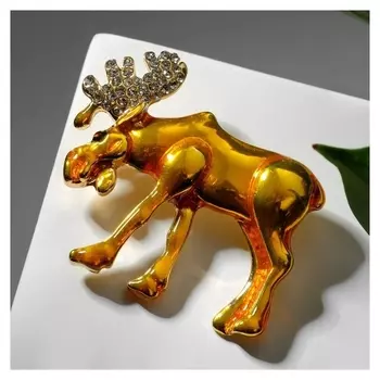 Брошь "Лось", цвет бело-золотой в золоте