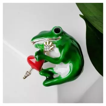 Брошь "Лягушка-купидон" сердечко, цвет красно-зелёный в золоте