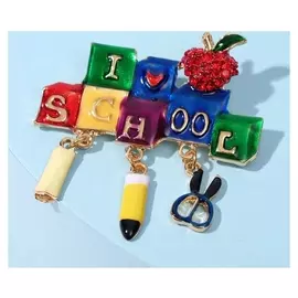 Брошь "Любимая школа", цветная в золоте