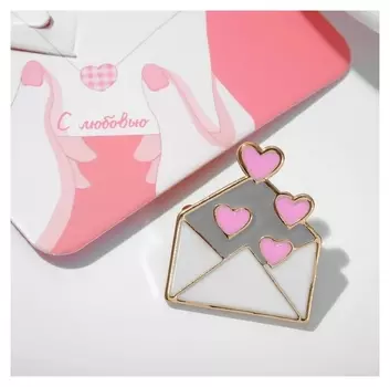 Брошь "Любовное письмо", цвет бело-розовый в золоте