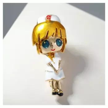 Брошь "Медсестра" голубоглазая, цветная в золоте