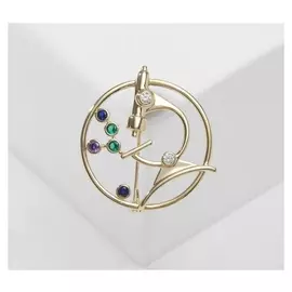 Брошь "Микроскоп", цветная в золоте