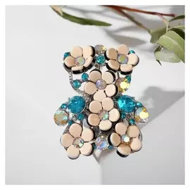 Брошь "Мишка" цветочный, цвет бело-голубой в серебре