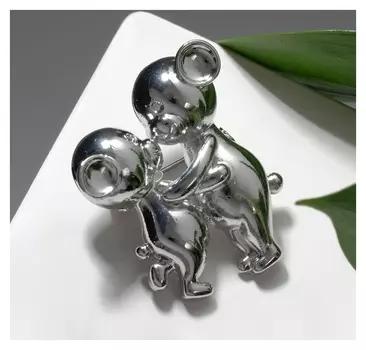 Брошь "Мишки" влюблённые, цвет серебро