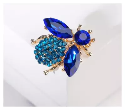 Брошь "Муха", цвет синий в золоте