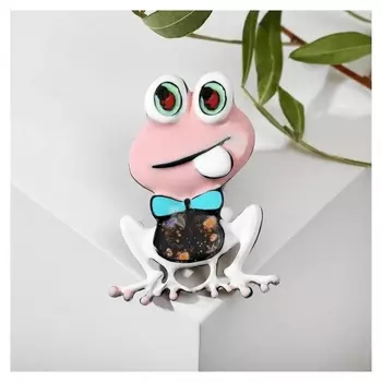 Брошь мультяшная "Лягушка", цветная в чёрном металле