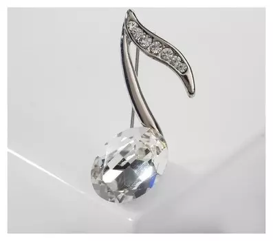 Брошь "Нота" из симфонии, цвет белый в серебре