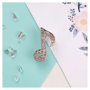 Брошь "Нотка", цвет белый в серебре